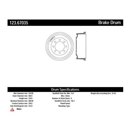 Centric C-Tek Standard Brake Drum, C-Tek 123.67035 123.67035
